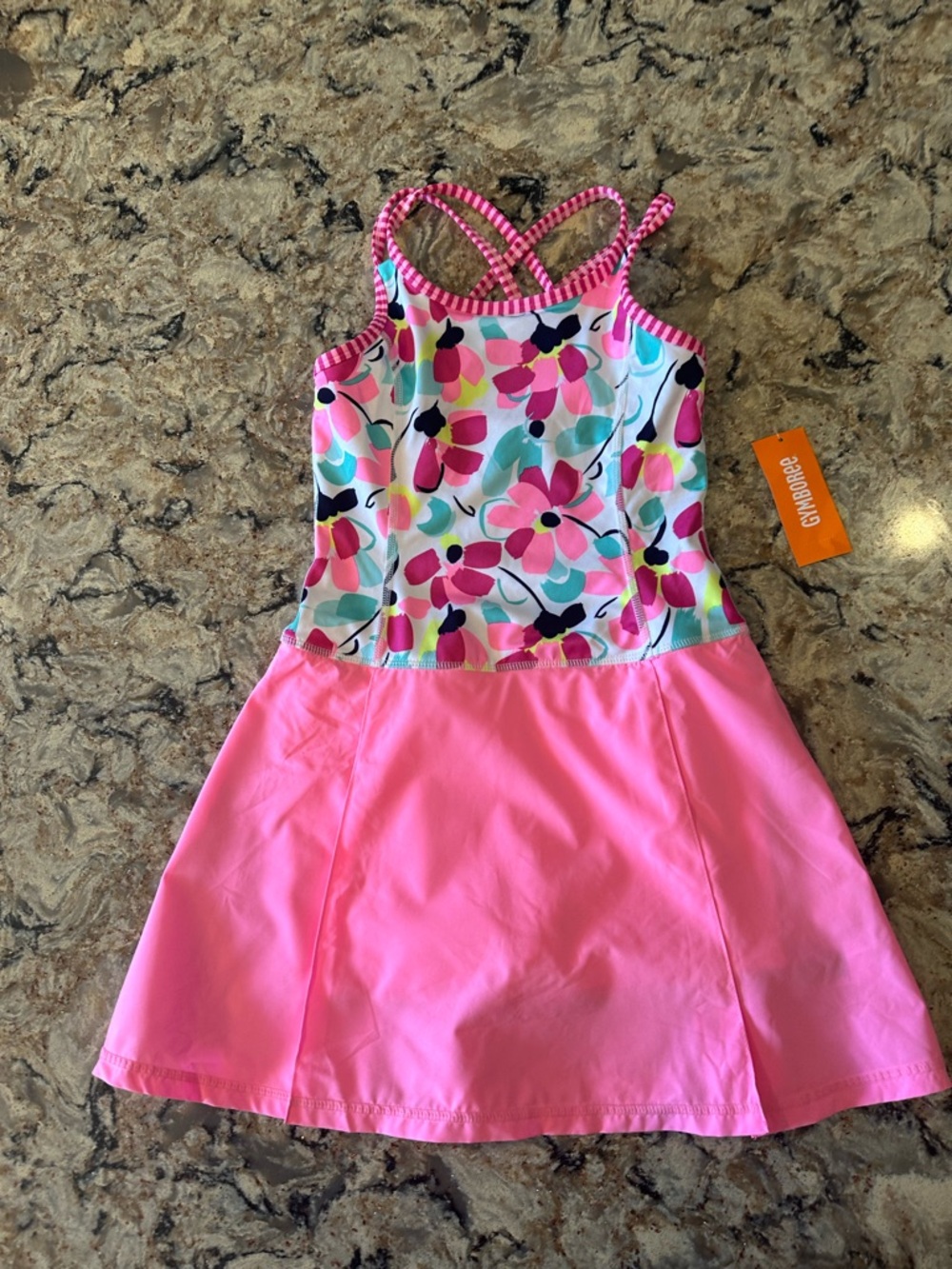 Gymboree Sz 7-8 Gymgo Sporty Dress Active Fuchsia Floral Built in Shorts New